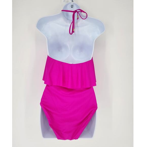 Trina Turk Orchid Pink Ruffle Halter One-Piece Swimsuit Women’s Size 8 - Picture 3 of 9